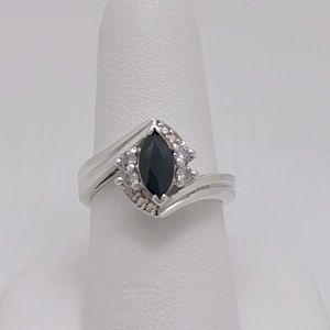 Women’s Sterling Silver Marquise Sapphire & CZ Bypass Ring
